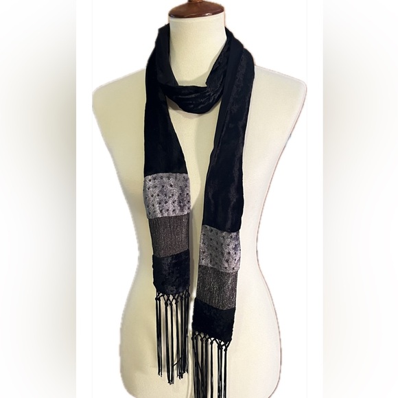 Collection of 3 long crushed, burnout, beaded velvet scarves. Elegant, luxurious - Picture 2 of 11